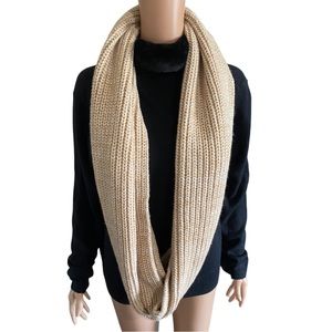 J.Crew Waffle Thick Knit Infinity Scarf Shawl Wrap Tan White Cream Acrylic